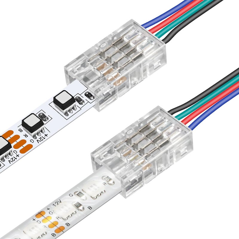 RGBZONE 25Pcs 4 Pin 8mm LED Strip Connectors Gapless Solderless LED Strip to Wire Quick Connection for 8mm Wide 5050/3528 SMD RGB LED Strip Light - Image 1